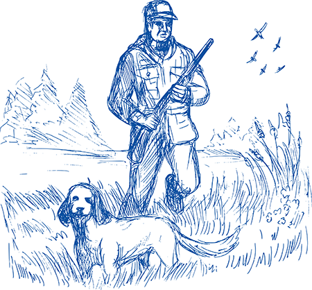 sketch of hunter with dog